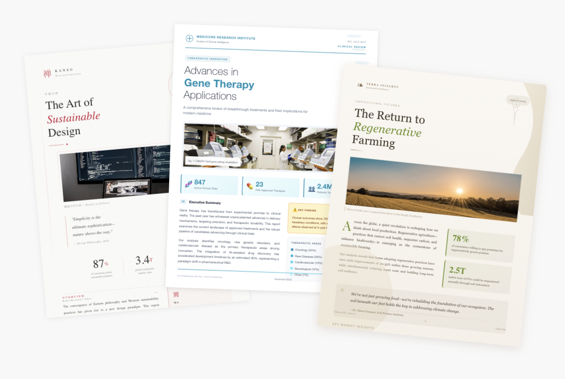 Examples of AI-generated business report layouts